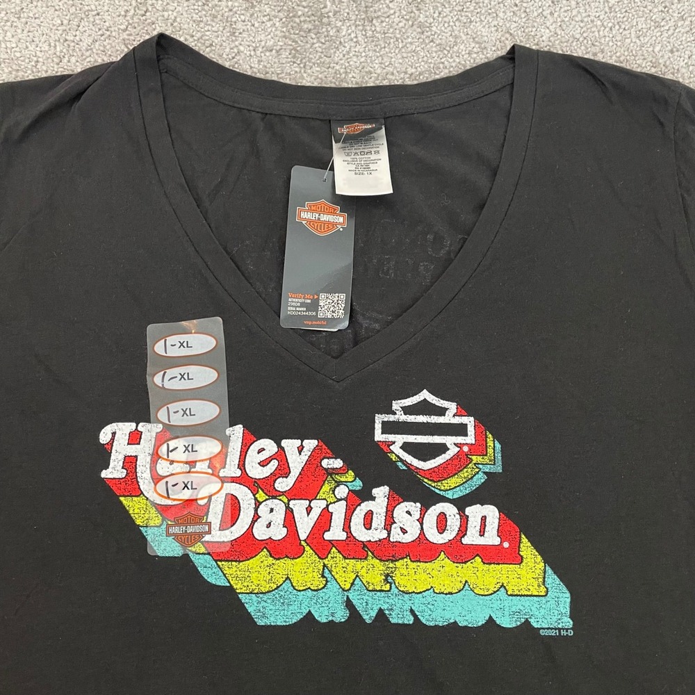 Harley Davidson T Shirt Womens 1X Retro Biker Chromed Gear V Neck Graphic NWT